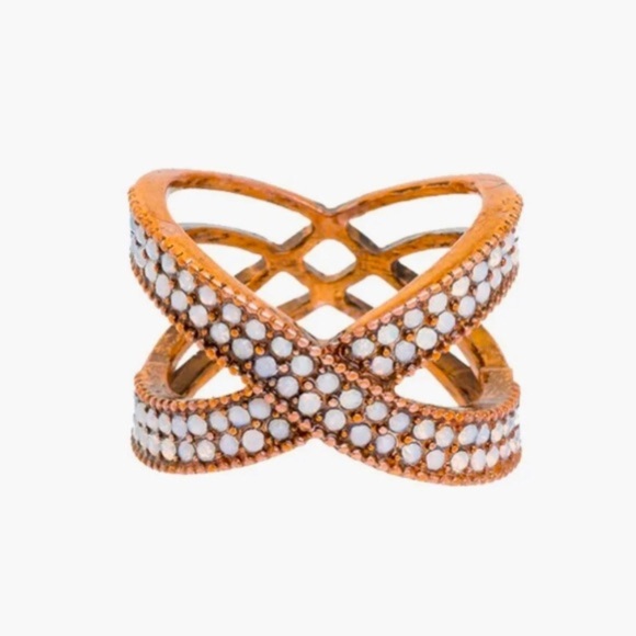 Park Lane "CHARLIE" CROSSOVER RING Rose Gold(Copper) & Opal Crystals Size 8 - Picture 1 of 16